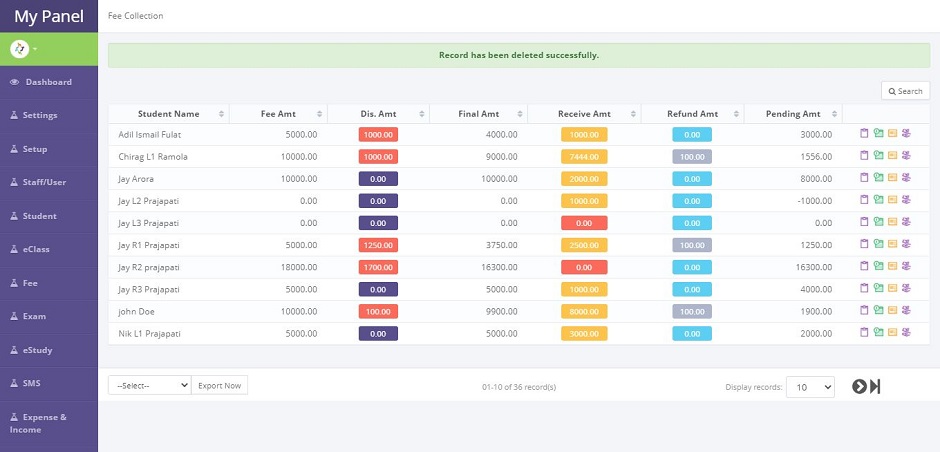 student Fee Management system for Institutes